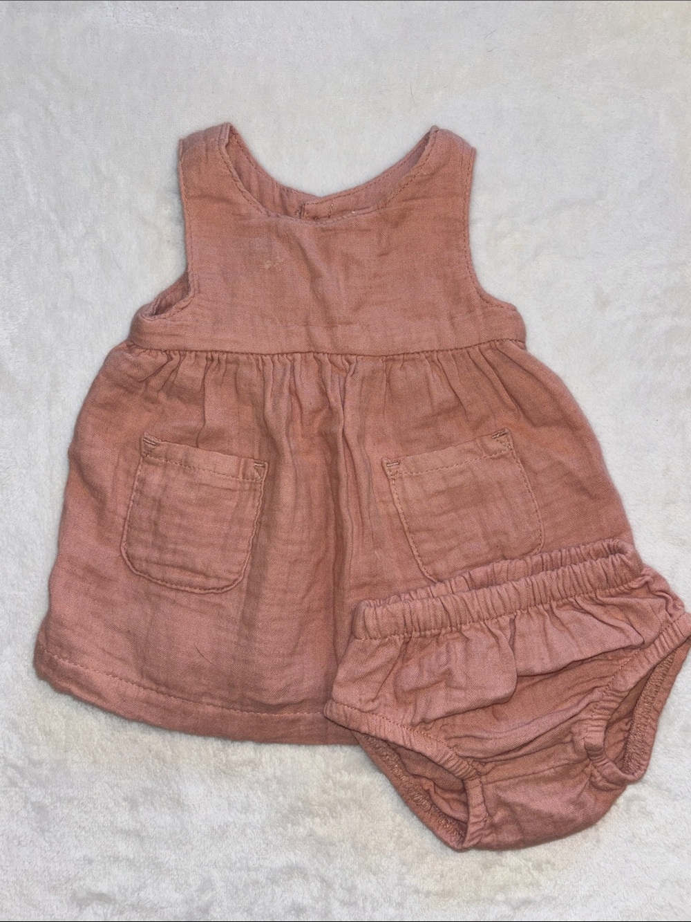 Carters Little planet organic Baby Girl Rust Pink Sleeveless Dress with Bloomers